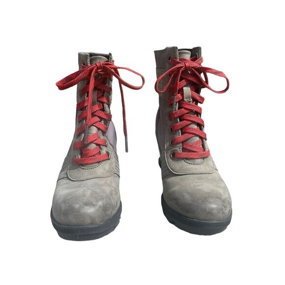 Sorel Lexie Wedge Boots Quarry Gray Leather Lace Up Booties Womens Size 7 - Picture 3 of 12